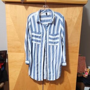 H&M Blue and White Striped Button Down Shirt